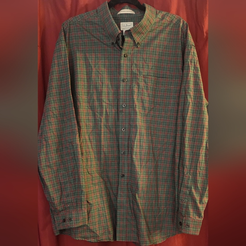 L.L. Bean Men's Red and Green Checkered Shirt